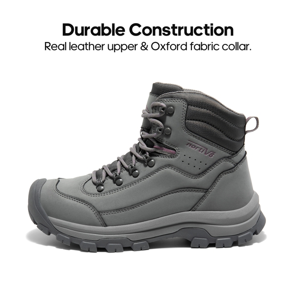 Women's Cap-Toe Leather Waterproof Hiking Boots - DARK GREY - 5